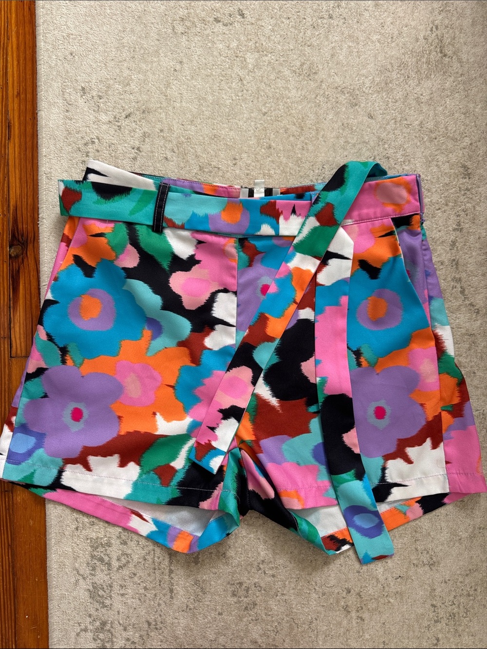 High-Waist Floral Print Tie-Belt Shorts